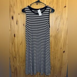 Time and Tru Black and White Striped Midi Dress